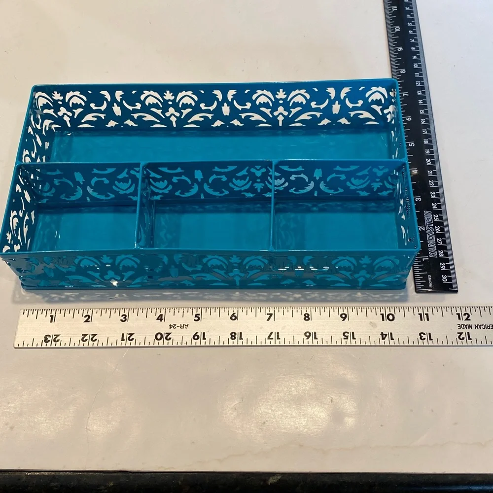 NIB Metal Teal Color Desk or Cosmetic Tray Storage Organizer